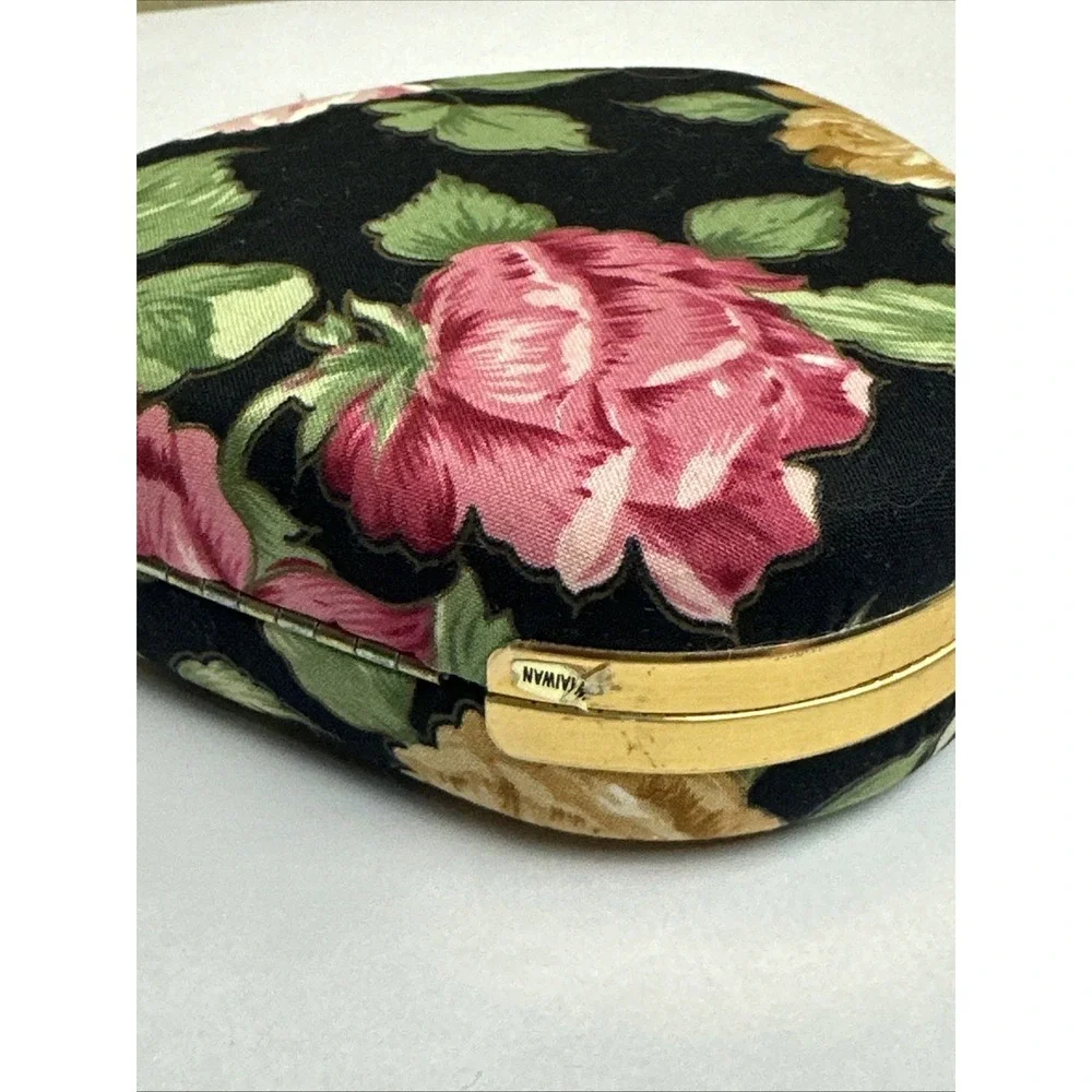 VTG Cloth Covered Heart Shape Hard Case Travel Jewelry Box w/Pouch 4.5